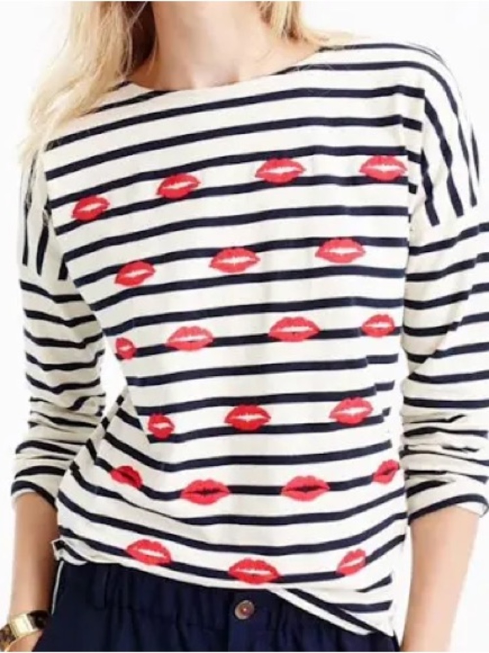 Jcrew embroidered lip top